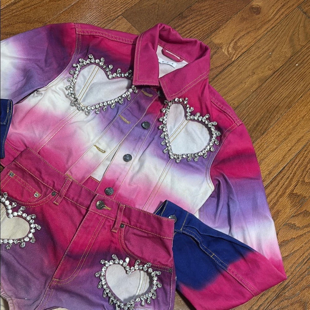 Area Pink and Purple Ombre Heart Embellished Jacket and Shorts Set